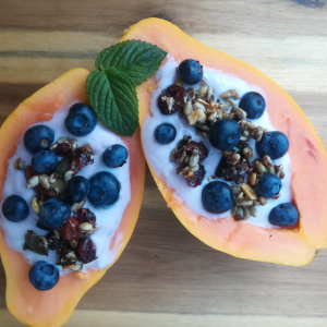 Papaya Schiffchen gefüllte Papaya-Schiffchen